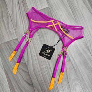 NWT Honey Birdette Saskia Magenta and Orange Suspender Garter Belt Size XS